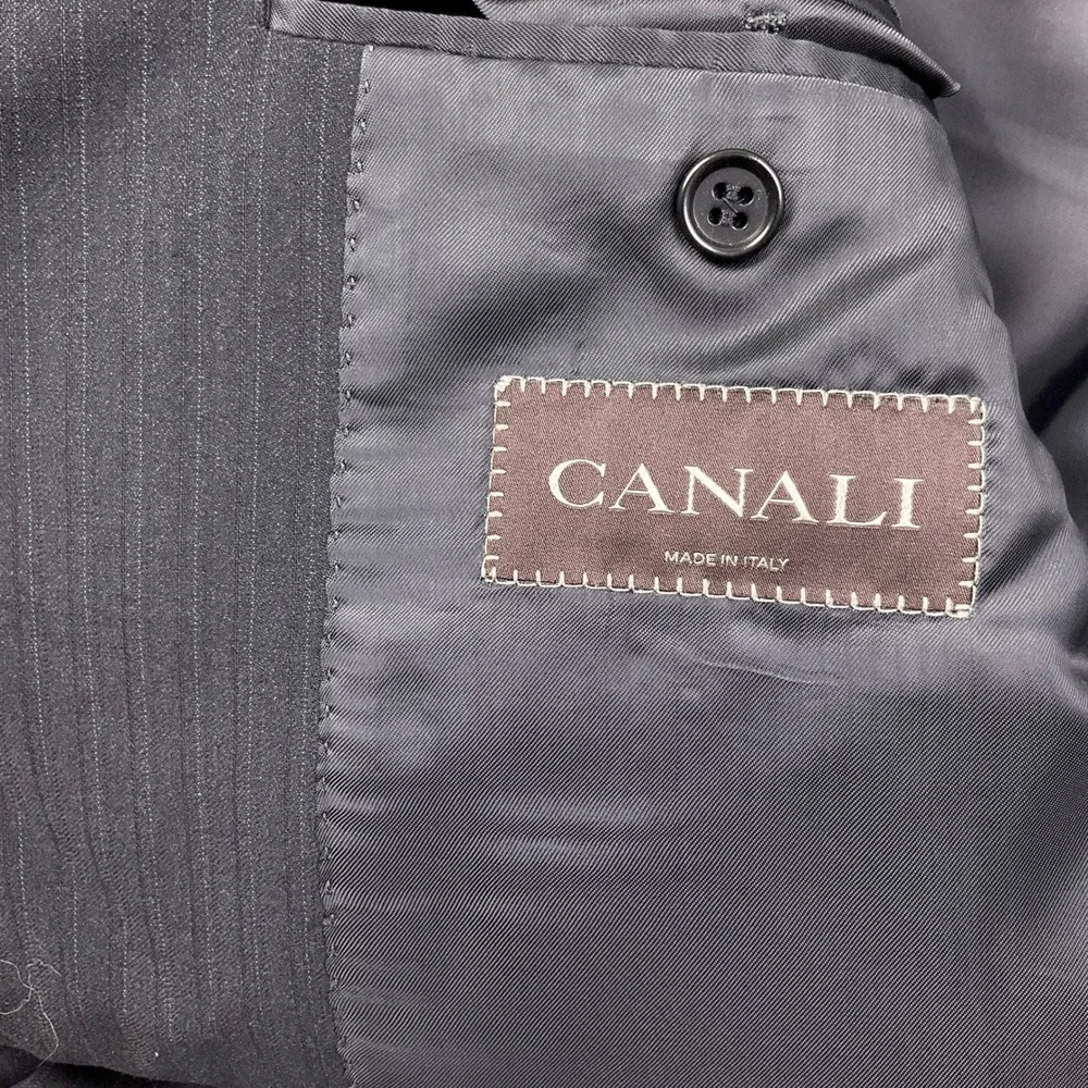 Canali Blazer Mens 42R Blue Black Pinstripe Career Wool‎ Suit Italian Jacket